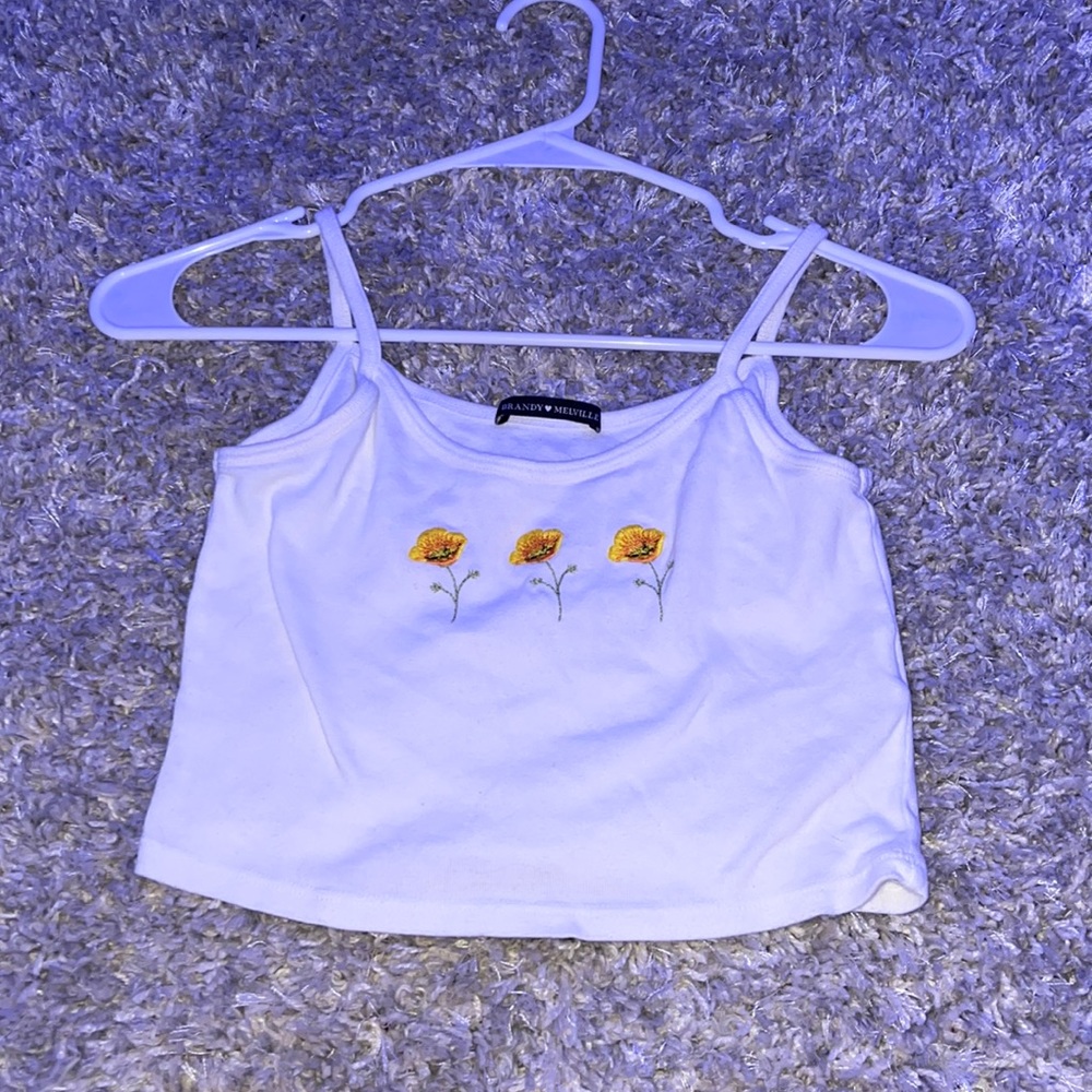 White Flower Brandy Melville Cropped Tank